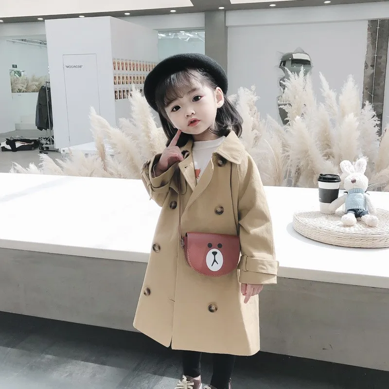 1-6 Y Girls Long Trench Coats Fashion England Style Windbreaker Jacket Girl Spring Autumn Overcoat New Children\'s Casual Clothes