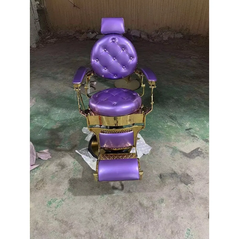 Purple Gold Metal Hydraulic Pump Salon Chair Recliner Stylist Chair for Barber Shop Beauty Salon Leather Seat