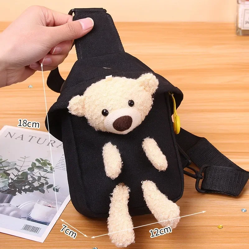 Cute Bear Girl Chest Pack Diagonal Bag Japanese Little Casual Messenger Bag Phone Pouch Bags Crossbody Bags Headphone Hole