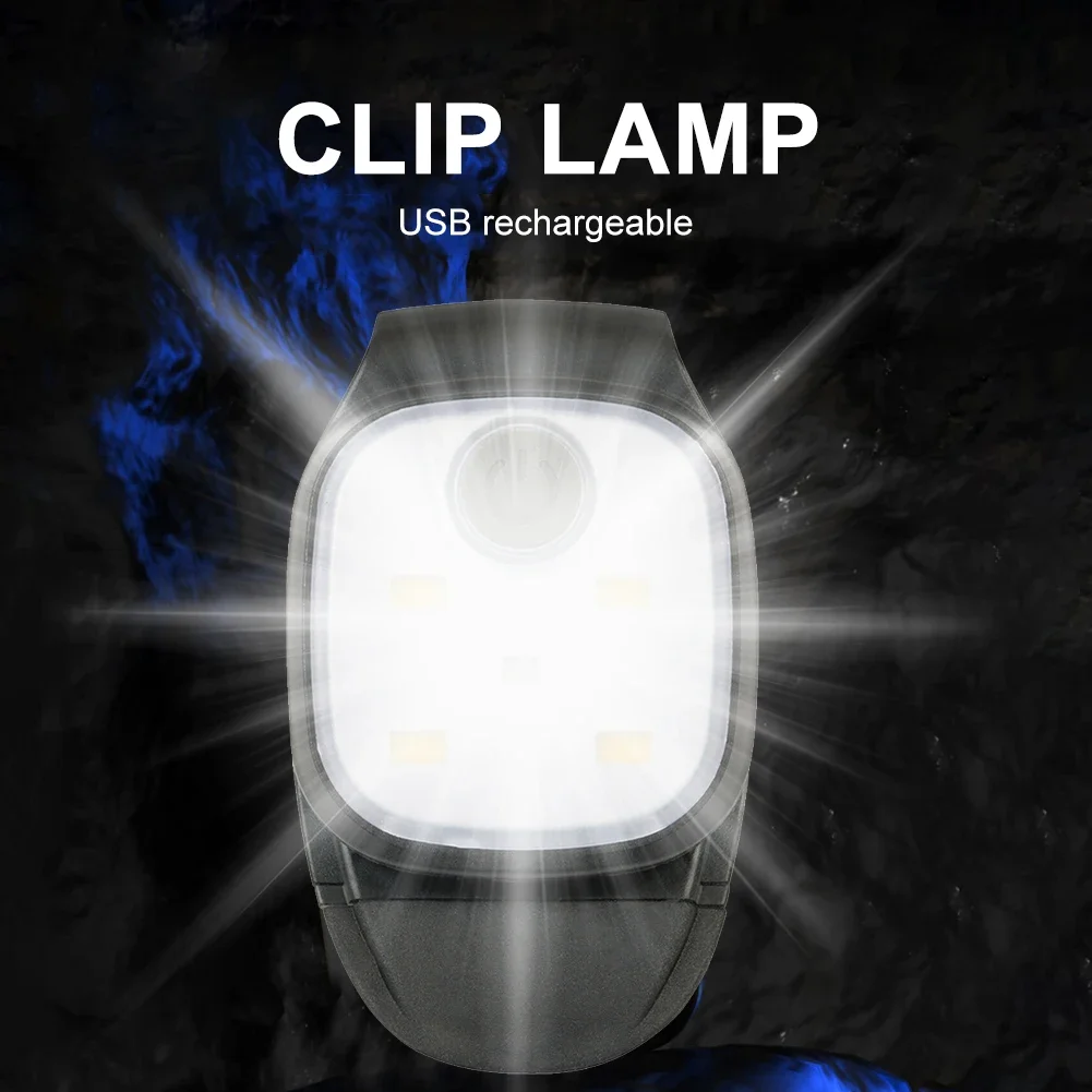 LED Clip On Headlamp USB Rechargeable Headlight 4 Lighting Modes Camping LED Flashlight Clip Safety Warning Light For Camping