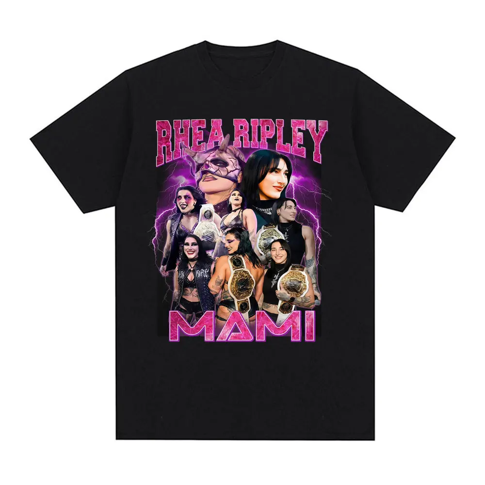 Limited Rhea Ripley Grand Slam 90s Vintage Graphic T Shirts Men Women's Fashion Gothic Trend T-shirt Casual 100% Cotton T Shirt