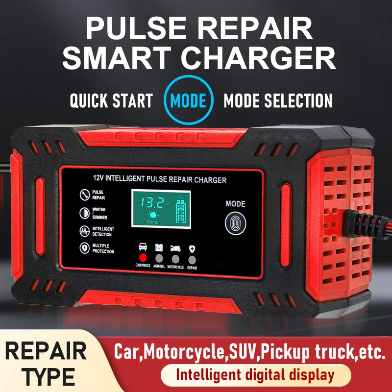 12V 6A Smart Pulse Battery Charger - Intelligent Fast Charging, Overcharge Protection,  12V Lead-Acid & AGM Batteries