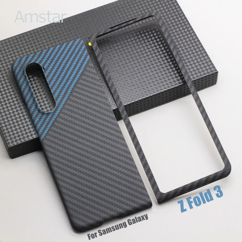 Amstar Blue-black  Carbon Fiber Case for Samsung Galaxy Z Fold 3 Ultra-thin Premium Aramid Fiber Z Fold 3 5G Foldable Cover