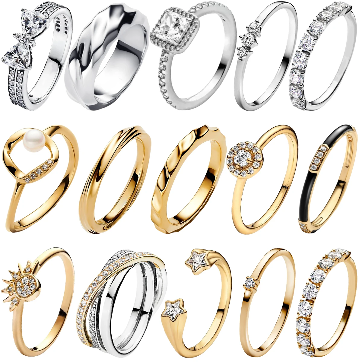 Original 925 Sterling Silver Heart Crown Bow Moon Shell Colorful Crystal Ring For Women Valentine's Birthday Fine Jewelry Gift