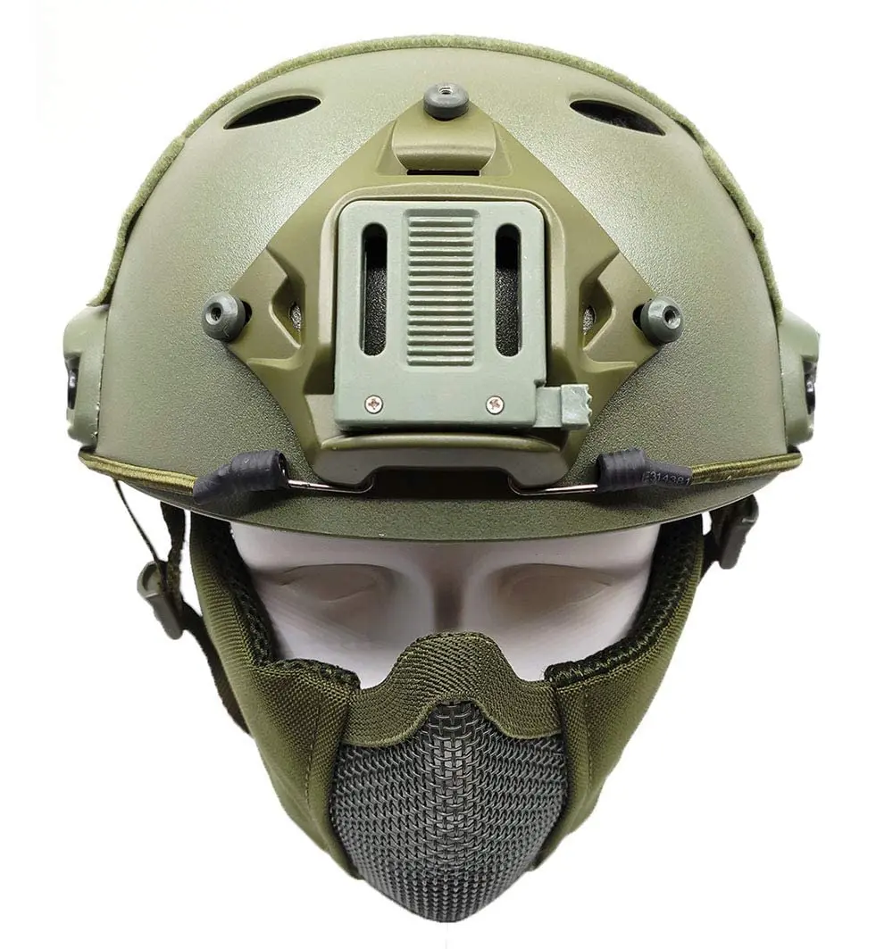 Tactical Fast Helmet PJ Type and Metal Mesh Guard Foldable Double Straps Protect Ear,for Paintball Shooting CS Games