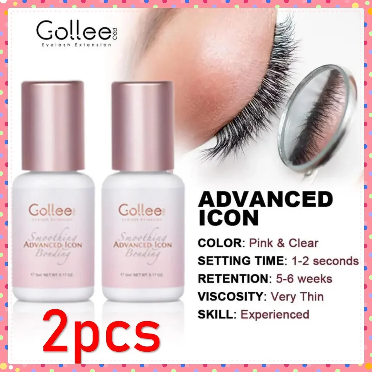 2PCS Gollee Jelly Powder Glue Eyelash Glue 1s Fast Drying Salon Artist Eyelash Extension Glue Waterproof Professional Supplies