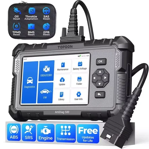 Topdon 자동차 진단 도구, 모든 시스템 OBD2 진단 스캐너 엔진, ABS SRS 에어백, 자동 스캔 도구 코드 리더, ArtiDiag500