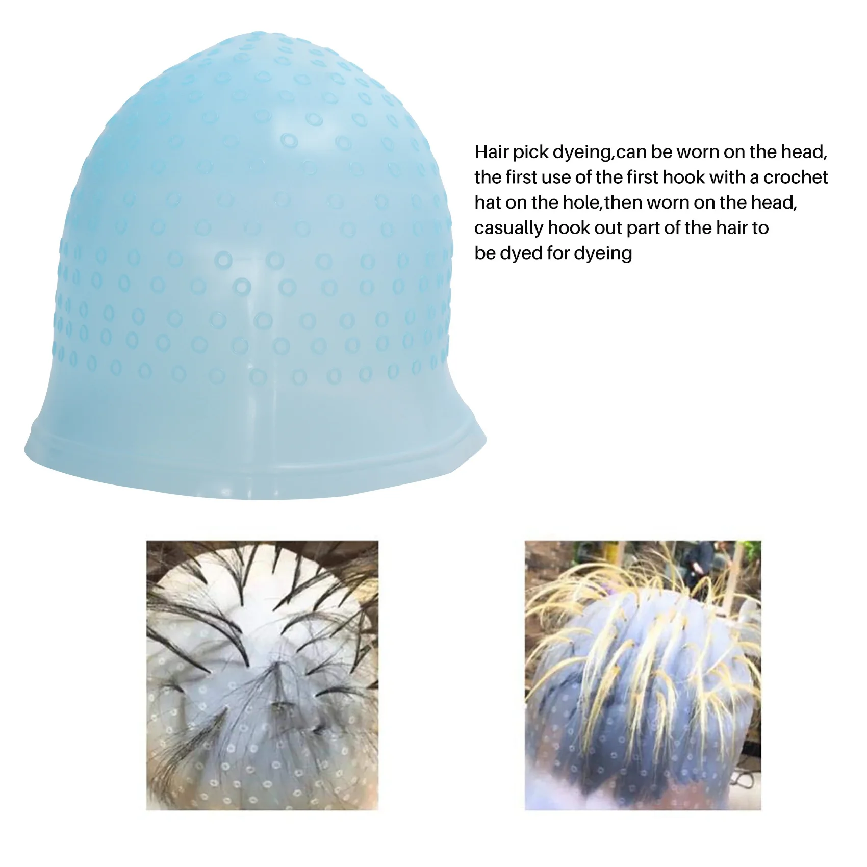 【NEW A39M】 Reusable Salon Highlighting Dye Hair Coloring Frosting Cap With Metal Hook Blue