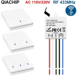 Interruptor de luz inalámbrico, transmisor de Panel de pared RF 86 de 433MHz, receptor de relé de Control remoto, CA de 90V, 110V, 220V, para lámpara LED