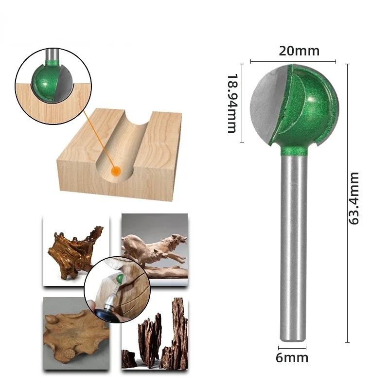 3/6mm Shank Ball Nose Round Carving Bit Router Bit Wood Cove CNC Milling Cutter Radius Core Tungsten Carbide Woodworking Tools