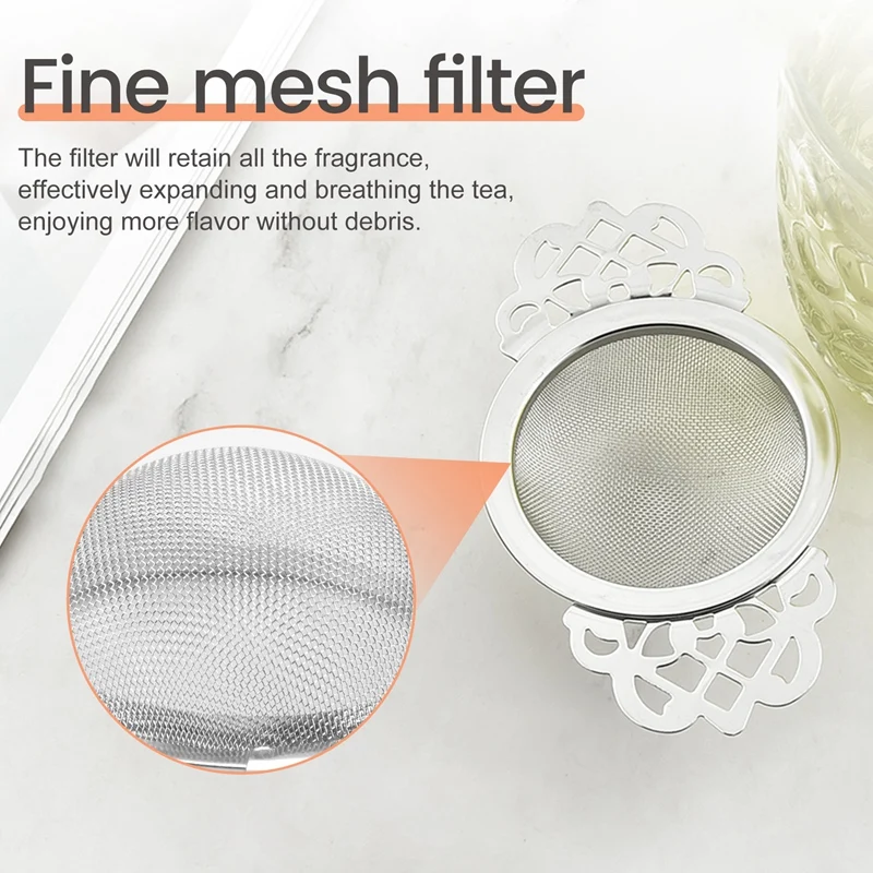 ステンレス製ティーストレーナー、ボウル、ティーフィルター、超微細メッシュ、二重指ハンドル、新しい2個