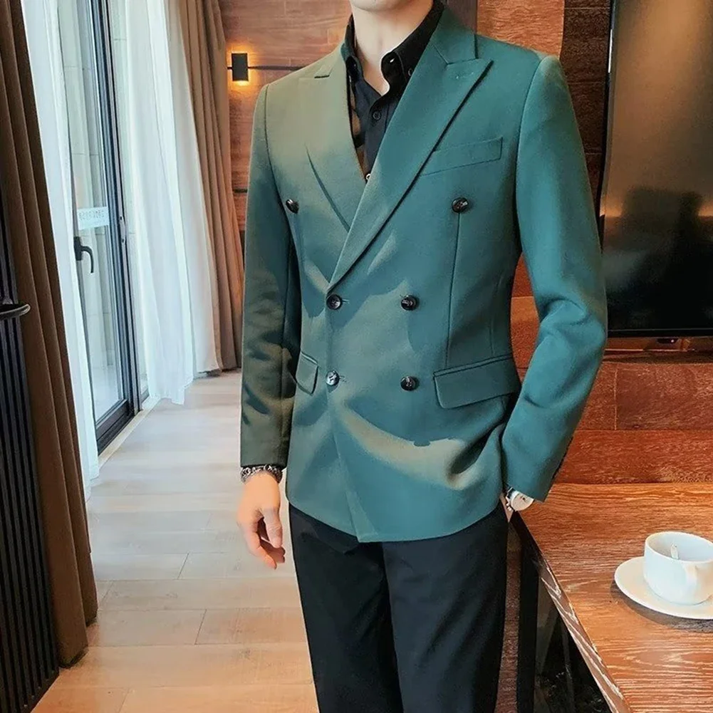Business XL Peak Lapel Suit Coat Polyester Fabric Blazer Slight Stretch Blazer Solid Color Blazer Spring Autumn Blazer