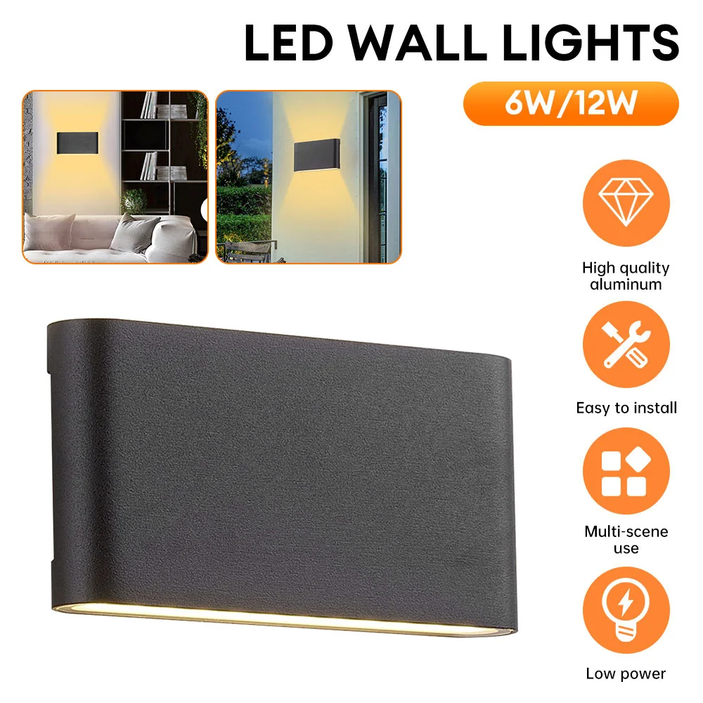 6W 12W LED Wall Lamp Indoor Outdoor Wall Light Waterproof Porch Corridor Lamp Aluminum Warm Light Bedside Lamp Fence Light