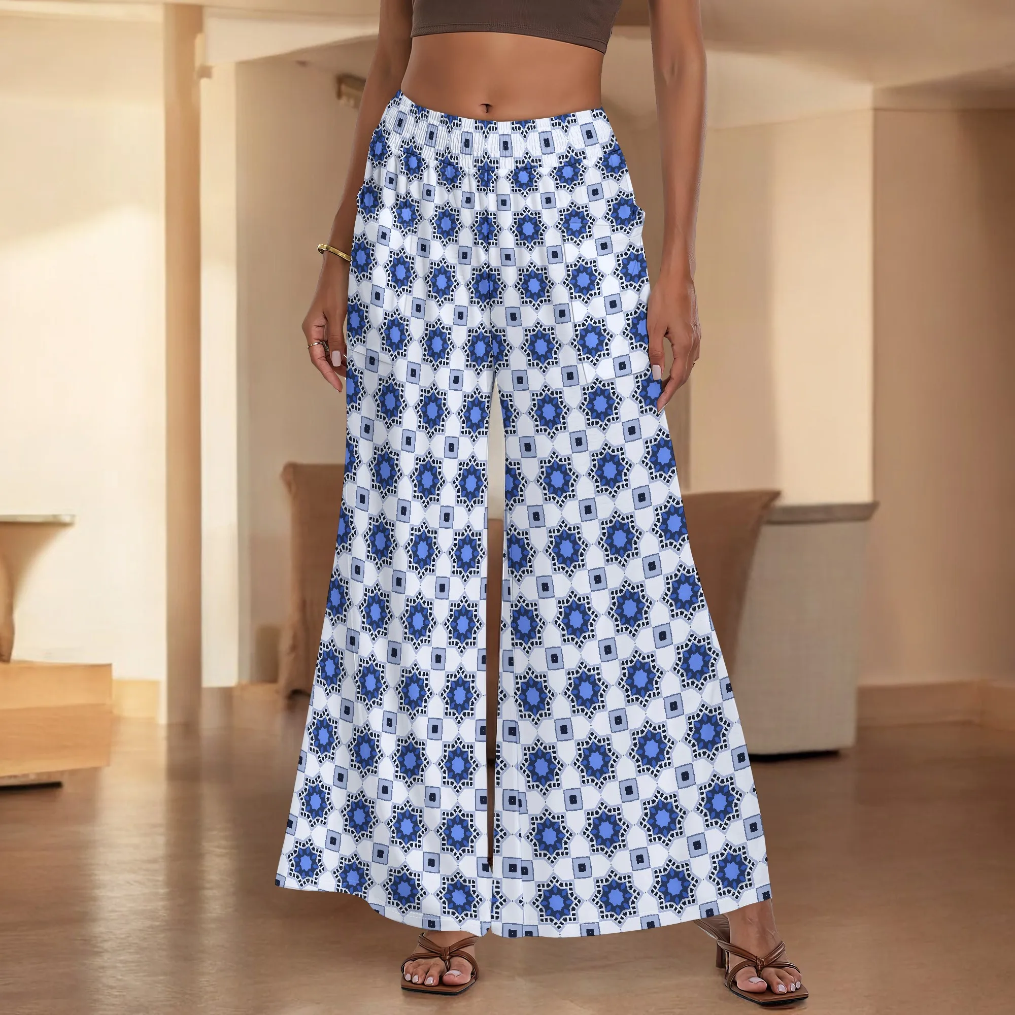 Women's Wide Leg Pants with Pockets All Seasons Casual ComfortGeometric Pattern for Street Festival Urban Party