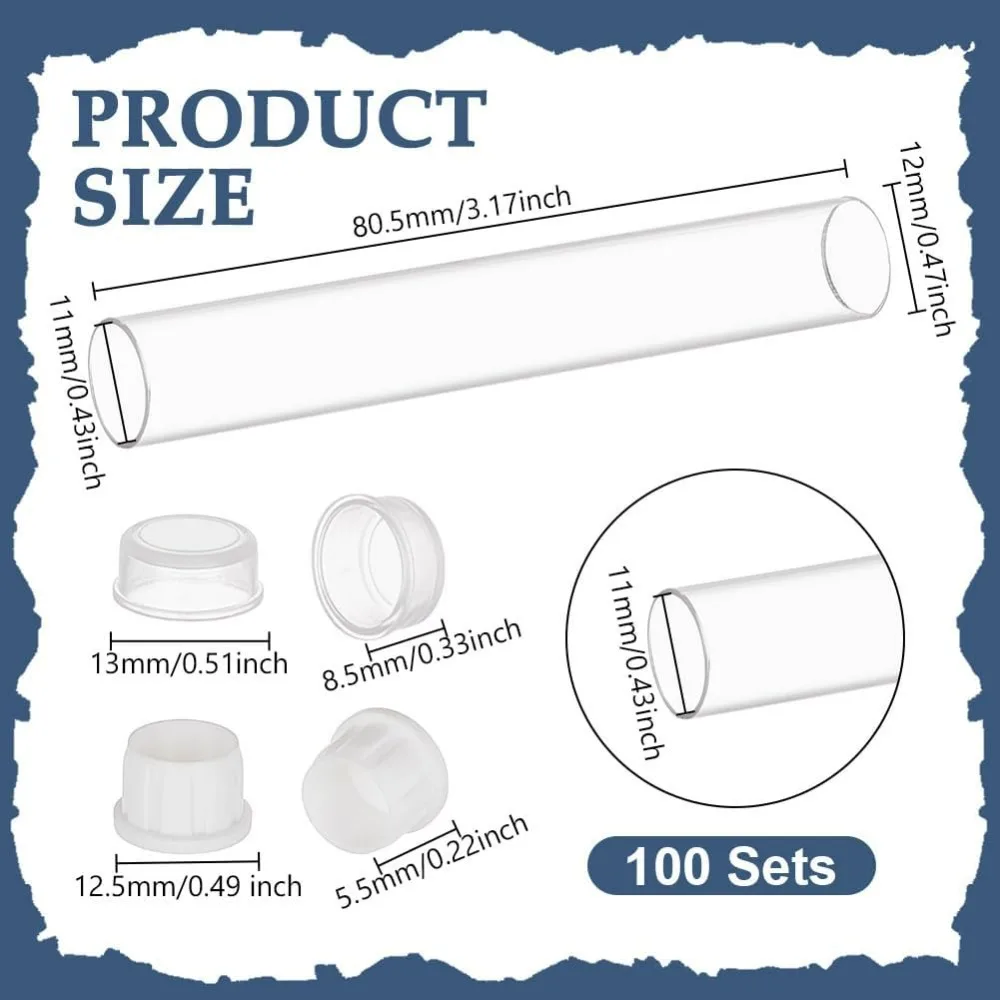 100 шт., пластиковые пробирки из ПВХ, контейнеры для пробирок с крышкой, прозрачные пробирки для хранения образцов, зубочисток, ремесло из бисера