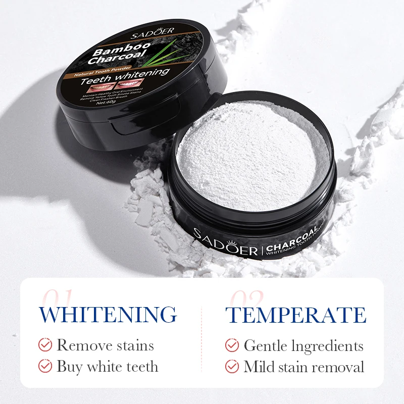 Bamboo Charcoal Activated Charcoal Whitening Tooth Powder, Fresh Breath, Cleans Yellow Teeth and Reduces Coffee Stains