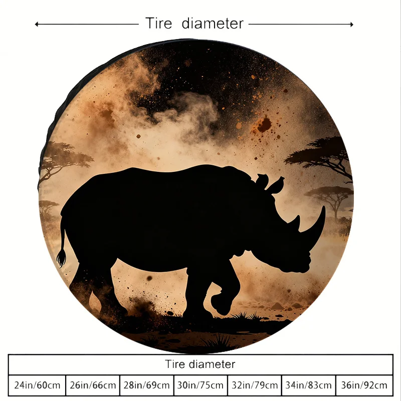 Rhino Silhouette Tire Cover Durable Spare Wheel Protector For SUV Truck Beach Accessory