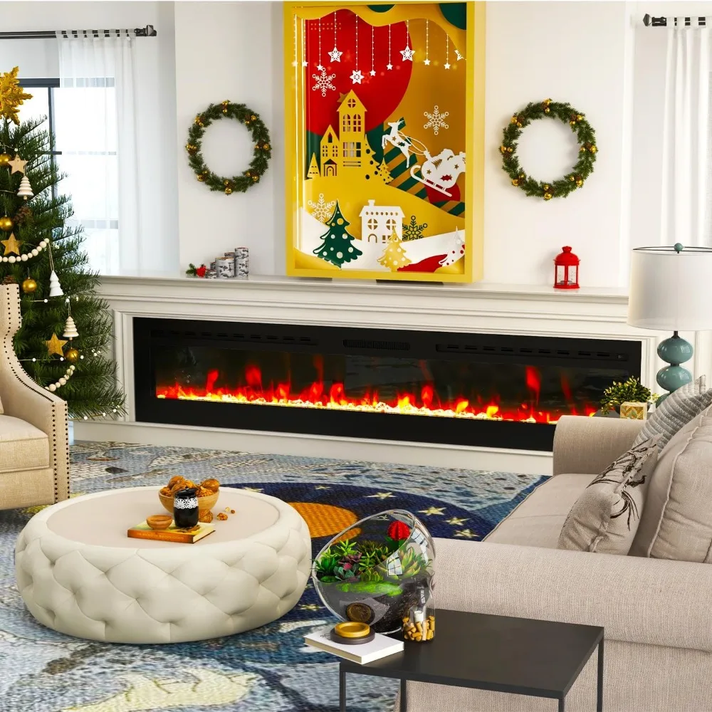 

80" Electric Fireplace Wall Mounted & Recessed with Remote, 750w/1500w Ultra-Thin Wall Fireplace Inserts, Electric Fire Place