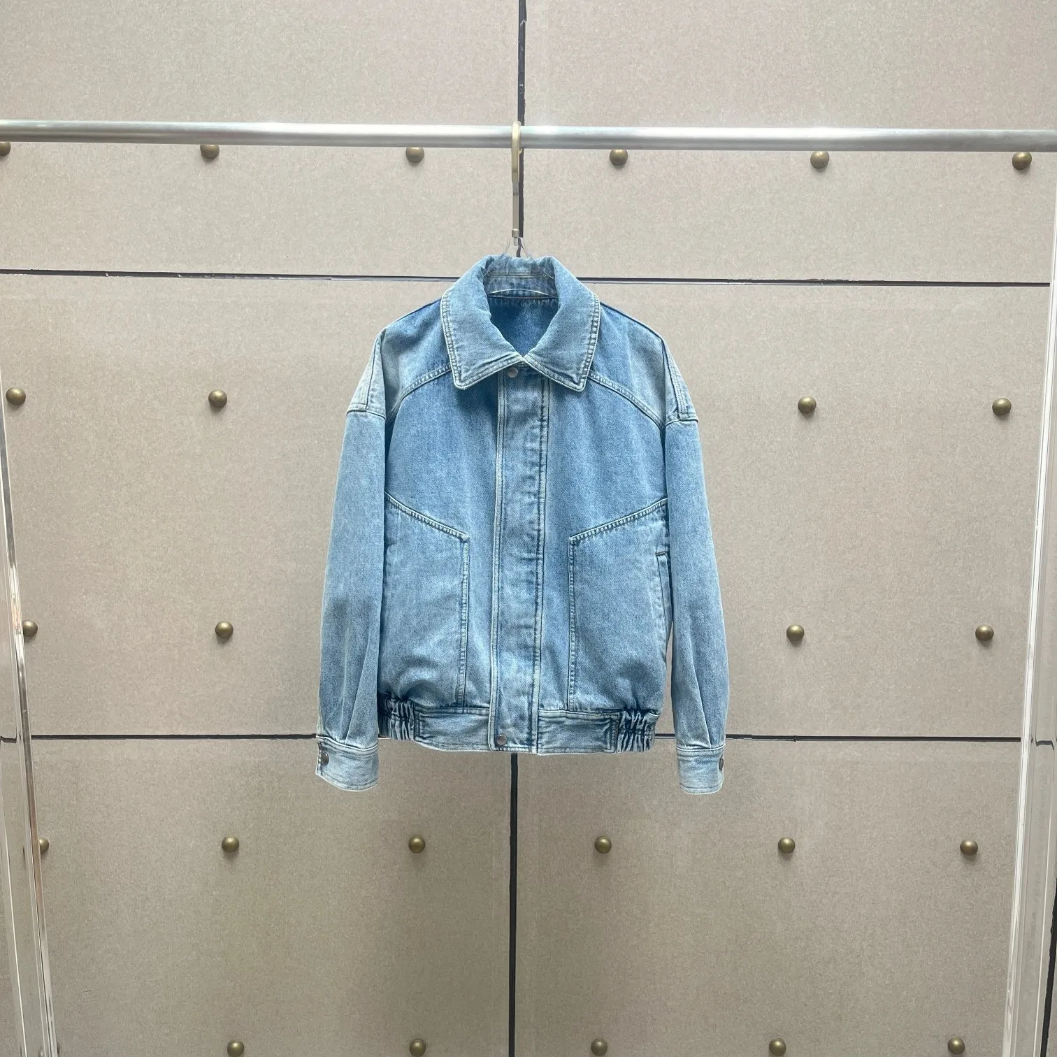 2026 Vintage Washed Oversized Denim Jacket | Women's Ruffle Hem Pocketed Bomber Style Jacket