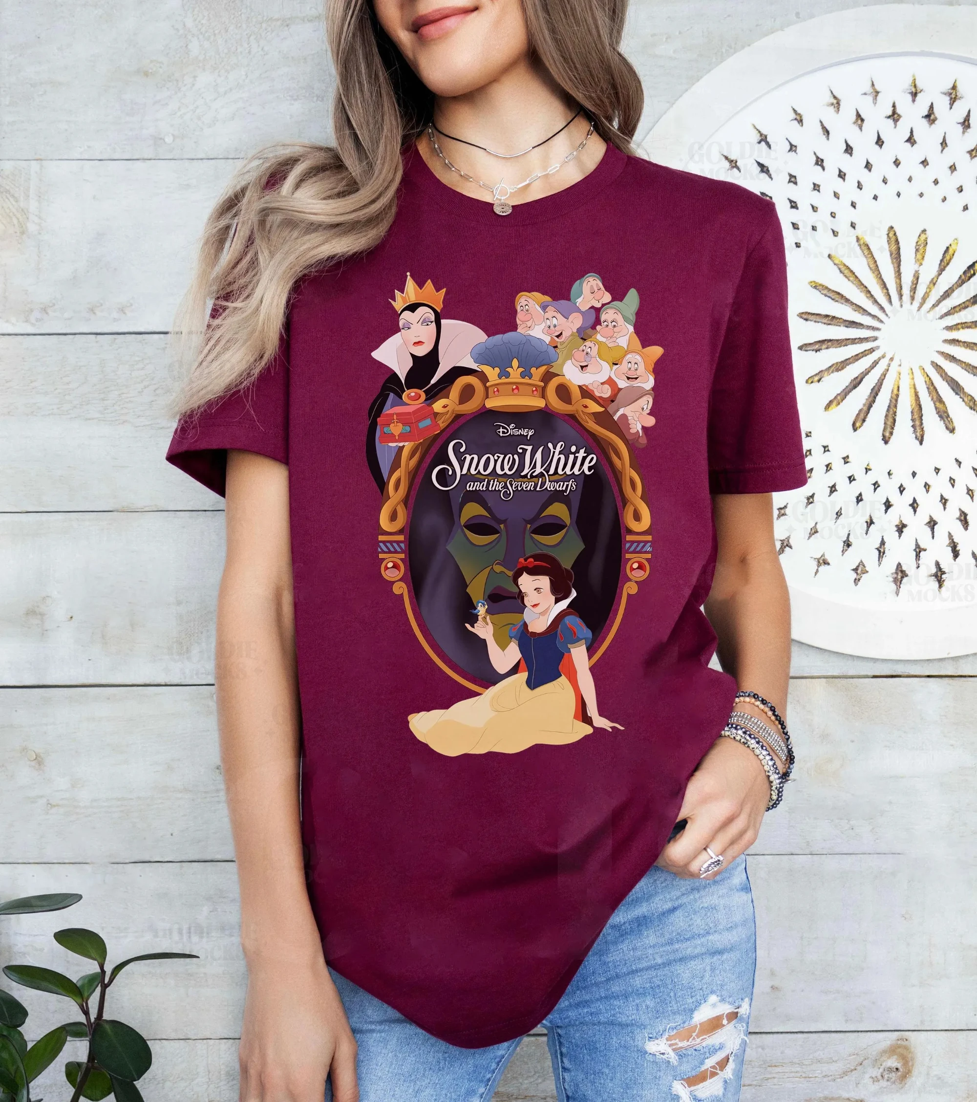 

Групповая футболка с персонажами Белоснежки и семь гномов Диснея, рубашка принцессы Белоснежки, рубашка злая королева Диснея