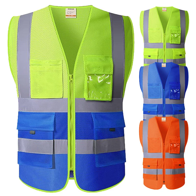 

High Visibility Mesh Safety Reflective Vest with Pockets and Zipper Security Cycling Walking Sports Outdoor Construction Vest