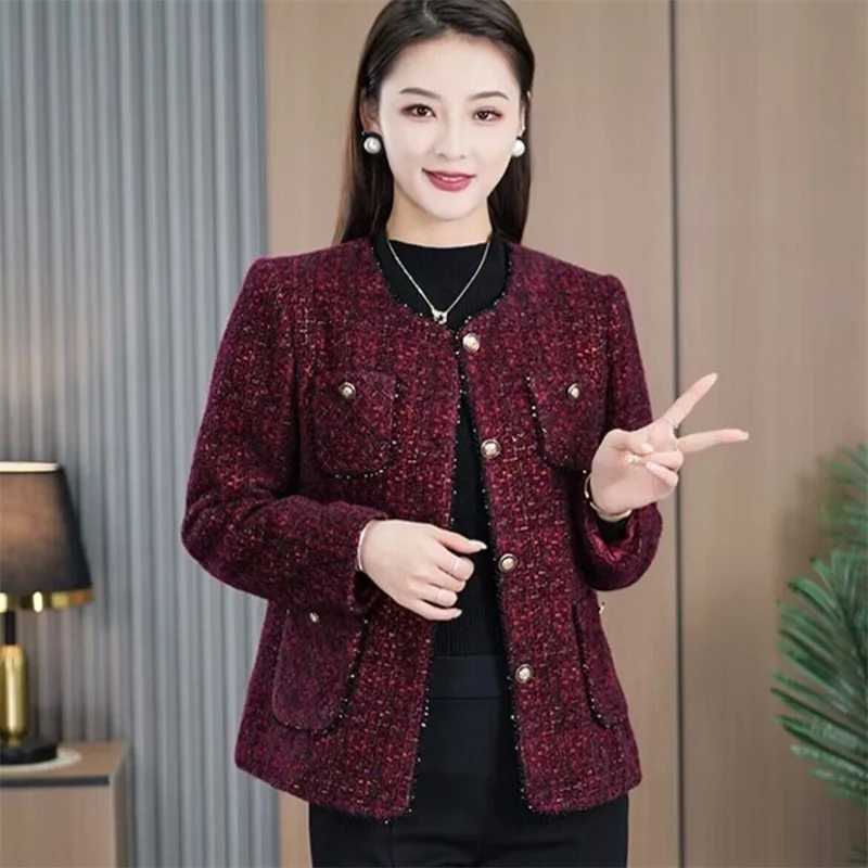 Frühling Herbst Frauen Rundhals Kurze Outwear Koreanische Damen Große Größe 5XL Tops Mantel 2025, Weibliche Mode Patchwork Casual Jacke