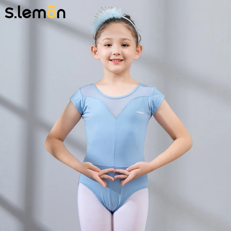 

Балетный трико для малышей S.lemon + юбка, комплект для тренировок по танцам, сетчатый костюм с короткими рукавами для девочек, гимнастический наряд для девочек 90-150 см