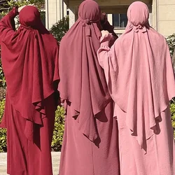 Extra langes Khimar und Abaya Jilbab 2-teiliges Set Muslimische Frau Gebetskleidungsstück Islamisches Outfit Ramadan Eid Hijab Kleid Dubai Türkei