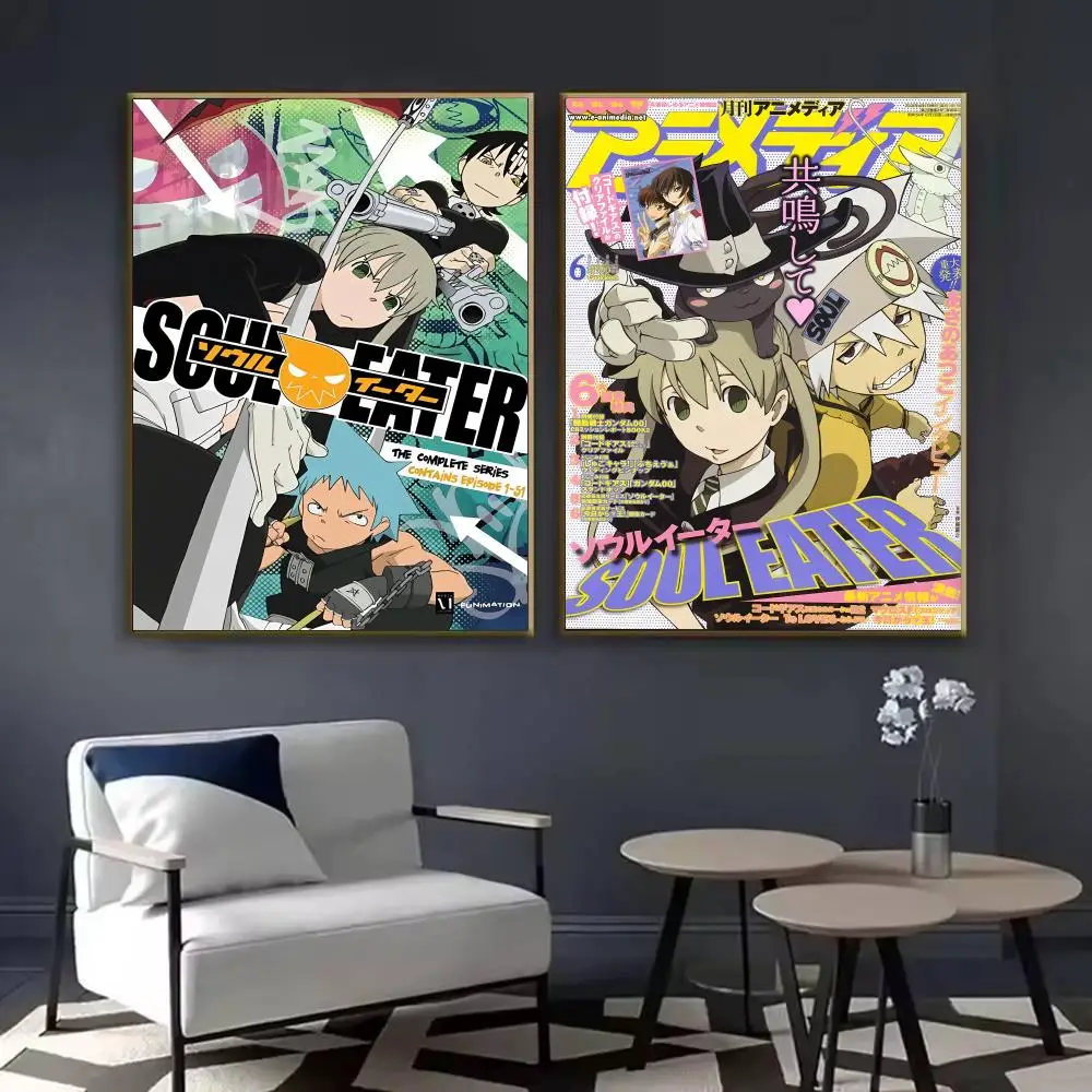 Anime S-Soul Eater Cool Poster Waterproof Sticky Wall Art Print For Bedroom Living Room Hallway Bar Home Decor