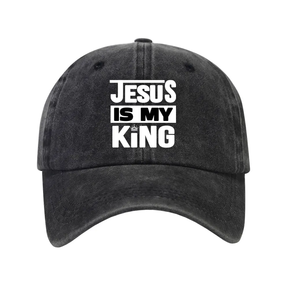 JESUS IS MY KING Letter Print Baseball Cap Washed Cotton Vintage Hats Soft Top Lightweight Caps Unisex Casual Outdoor Sport Hat