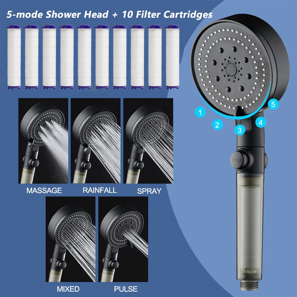 

5 Modes Adjustable Shower Head Set Large Water Outlet Spray High Pressure Shower Head with Filters Hotel Bathroom Accessories