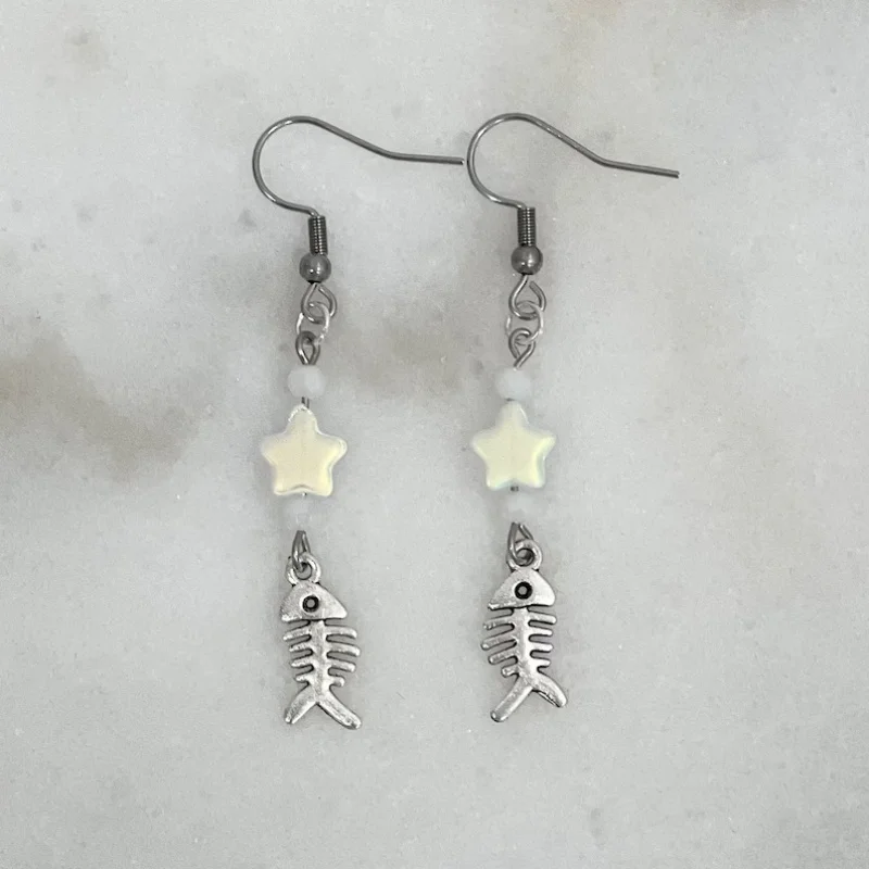 Star Fish Bone Pendant Earrings Y2K Fashionable Handmade Pendant Earrings as a Gift for Her