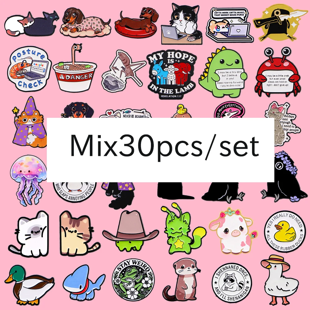 Randomly Mix 30pcs/set Animal Themed Series Enamel Pins Brooch Backpack Bag Collar Lapel Decoration Jewelry Gifts For Friends