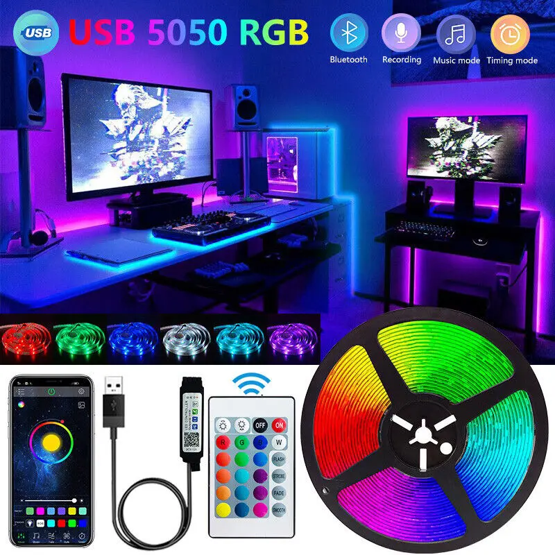 Bluetooth LED Lights Strip 5050 Smart APP Remote Control Flexible Diode Lamp RGB Tape Backlights Game Room Christmas Decoration