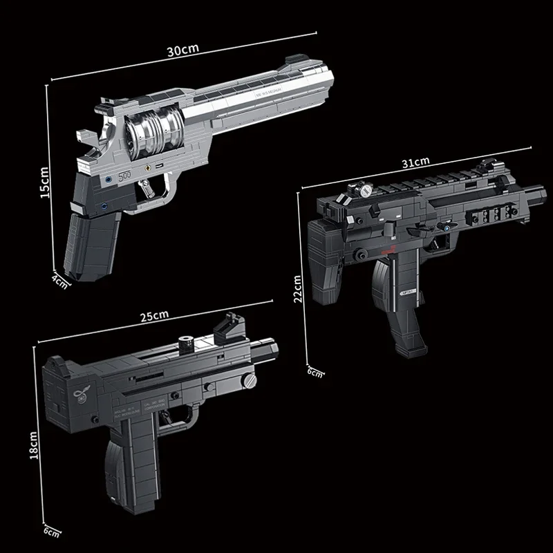 Technical M500 Revolver Pistol MP7 M10 Submachine Gun Building Blocks Military WW2 Weapons MOC Bricks Assemble Toys For Boy Gift