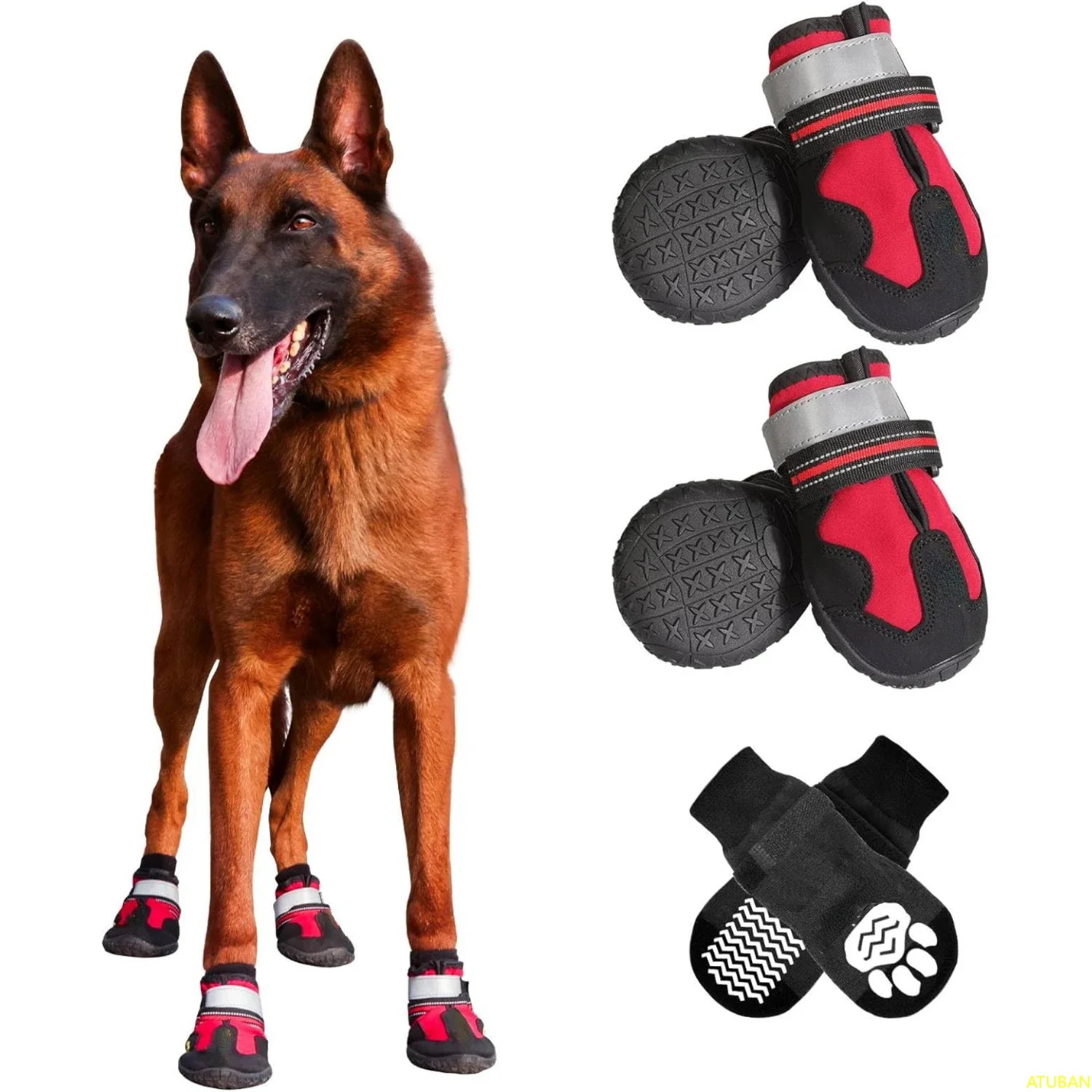 Dog Shoes,Waterproof Dog Boots Adjustable Reflective Straps,Comfortable and Breathable Paw Protectors for Varied Complex terrain