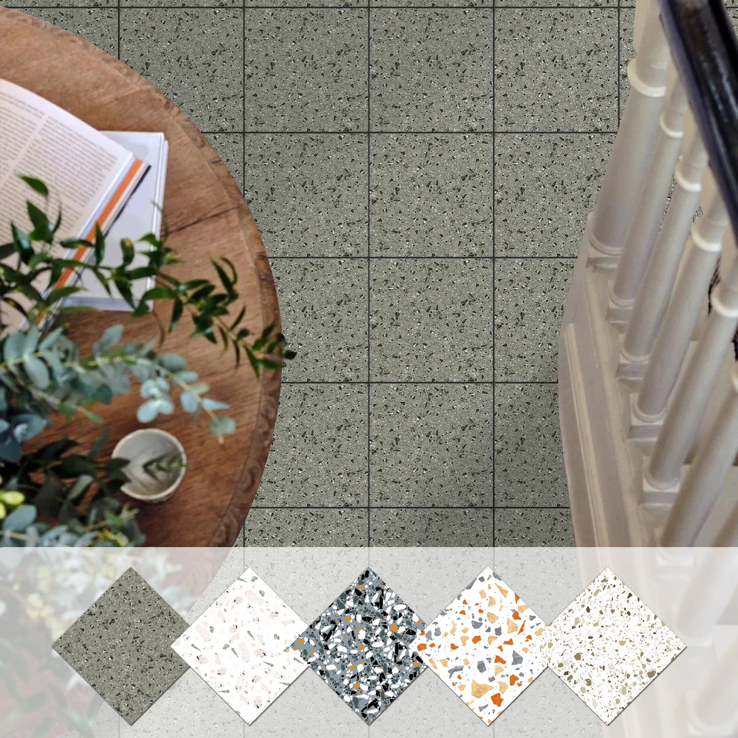 Matte Terrazzo Tile Decals, Upgraded Thickening Self-Adhesive Floor Stickers for Kitchen Bathroom Living Room Decor