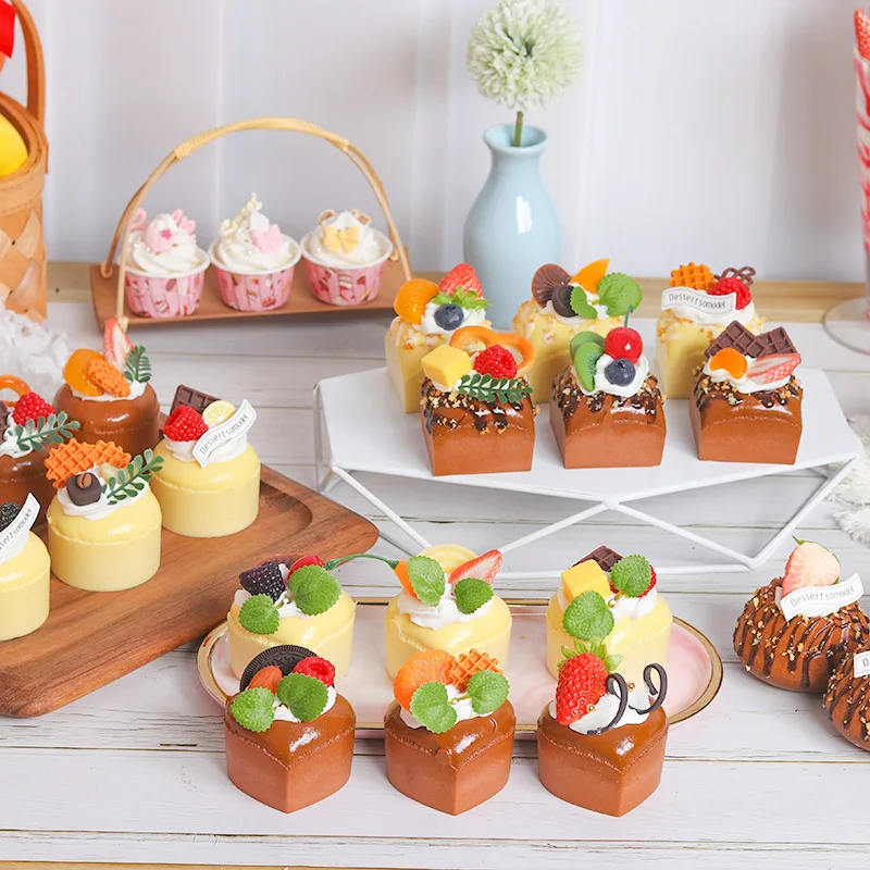 6PCS/Set Artificial Fruit Cake Fake Food Decoration Photography Pro Food Simulation Cake Model Tea Table Decoration FCYY-049