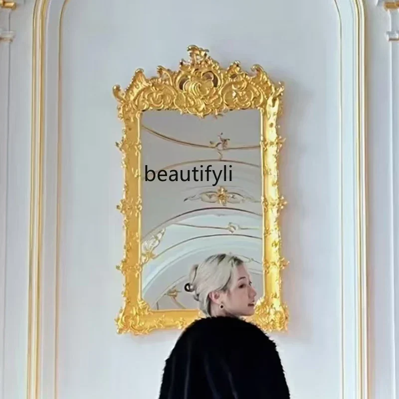 

Hotel Lobby Wall-Mounted Mirror European Style Dining Side Mirror Entrance Carved