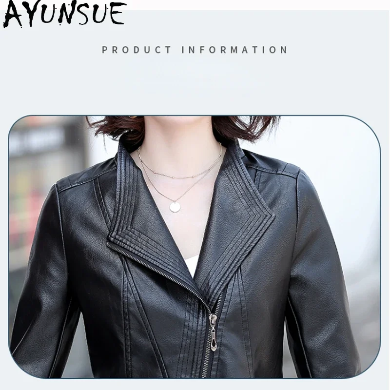 AYUNSUE Sheepskin Genuine Leather Jacket Womens Cropped Coat Autumn Women Clothing New in Coats Slim Fit Jaqueta Couro 2024