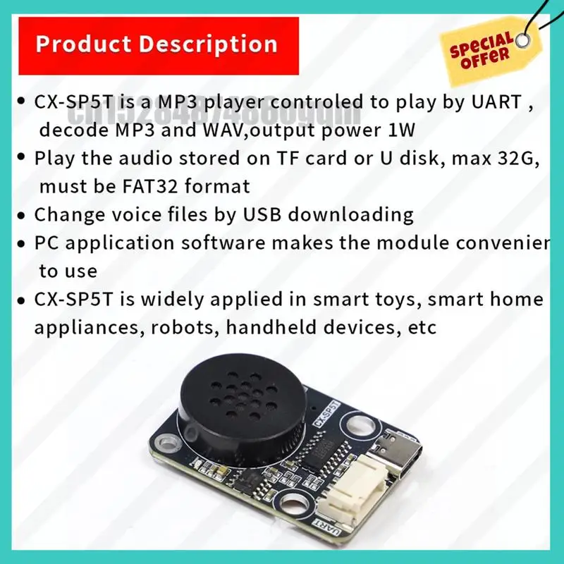 -ABJZ MP3 Voice Playback Module CX-SP5T Development Kit Intelligent Voice Broadcast Compatible Electronic Building Block Music