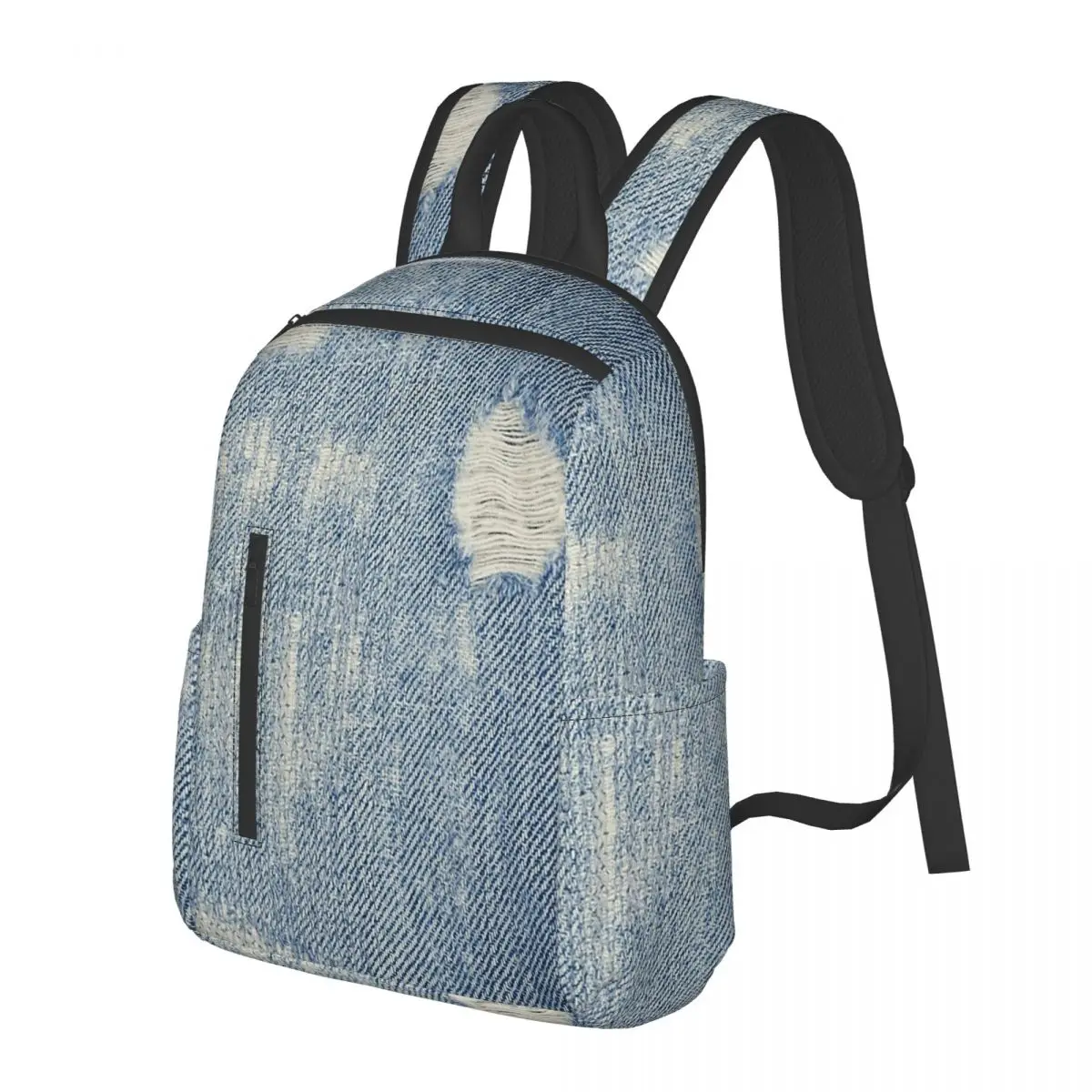 

Distressed Light Blue Denim Photo Student Backpack School Bag Hiking Travel Daypack for Boys Girls Bookbag Shoulder Bags