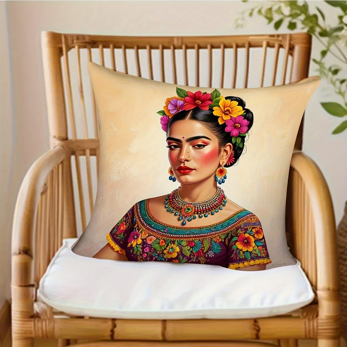 1pc Frida Kahlo Inspired Mexican Pillow Cover, 2D Double-Sided Polyester Cushion Case, Boho Folk Art Decor Pillowcase, Gift for