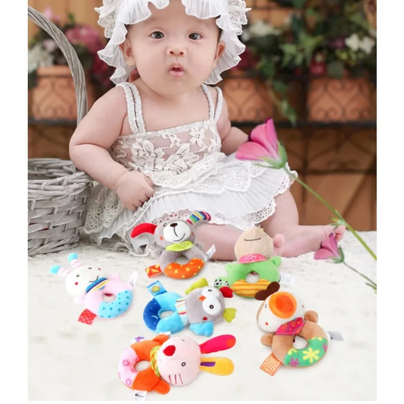 New Baby Plush Rattles Cartoon Animals Grab Ability Training Toy Infant Stroller Bed Hanging Bell Plush Dolls Educational Toys