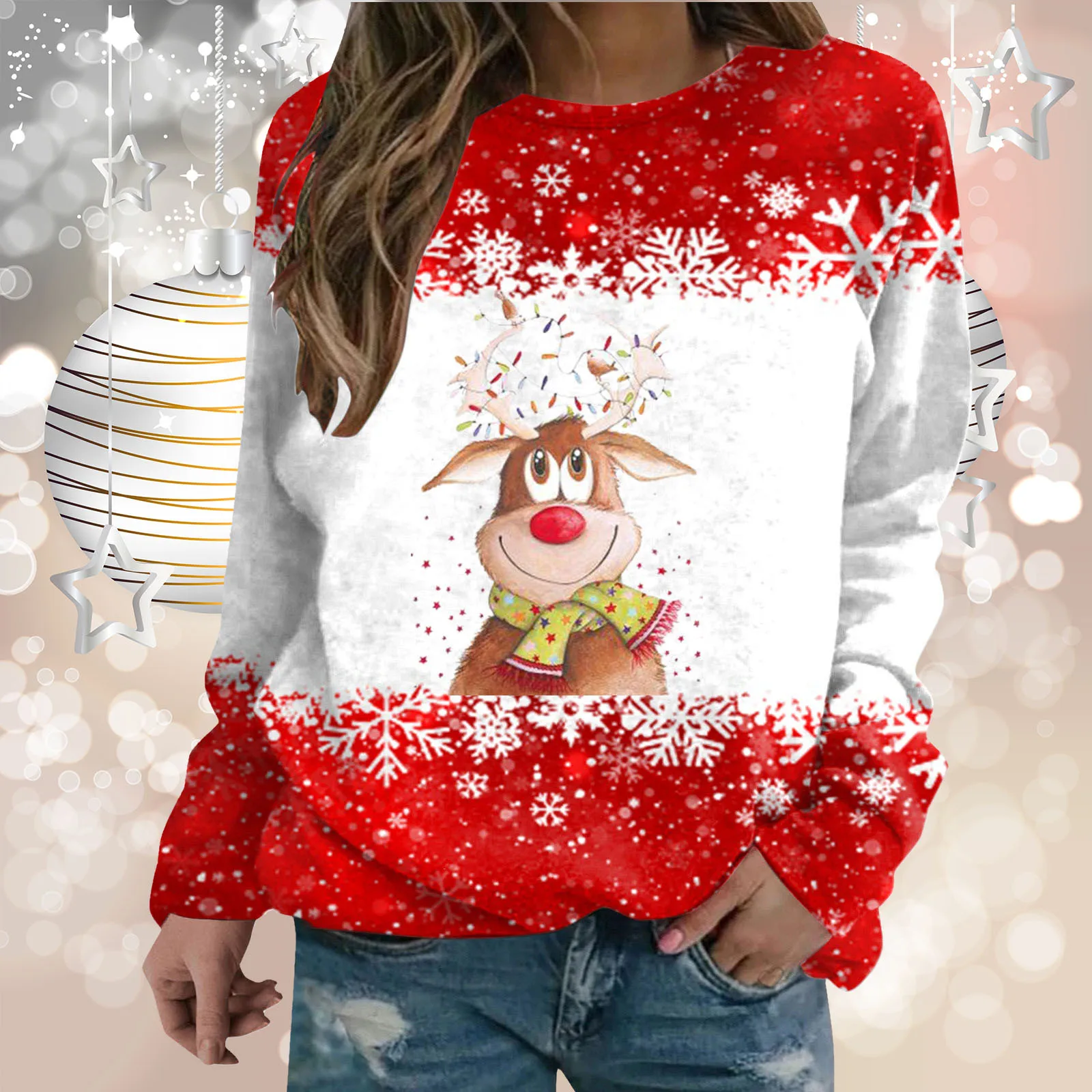 Sweat à capuche imprimé motif de Noël pour femme, col rond, manches longues, vêtements de rue, mode printemps et automne