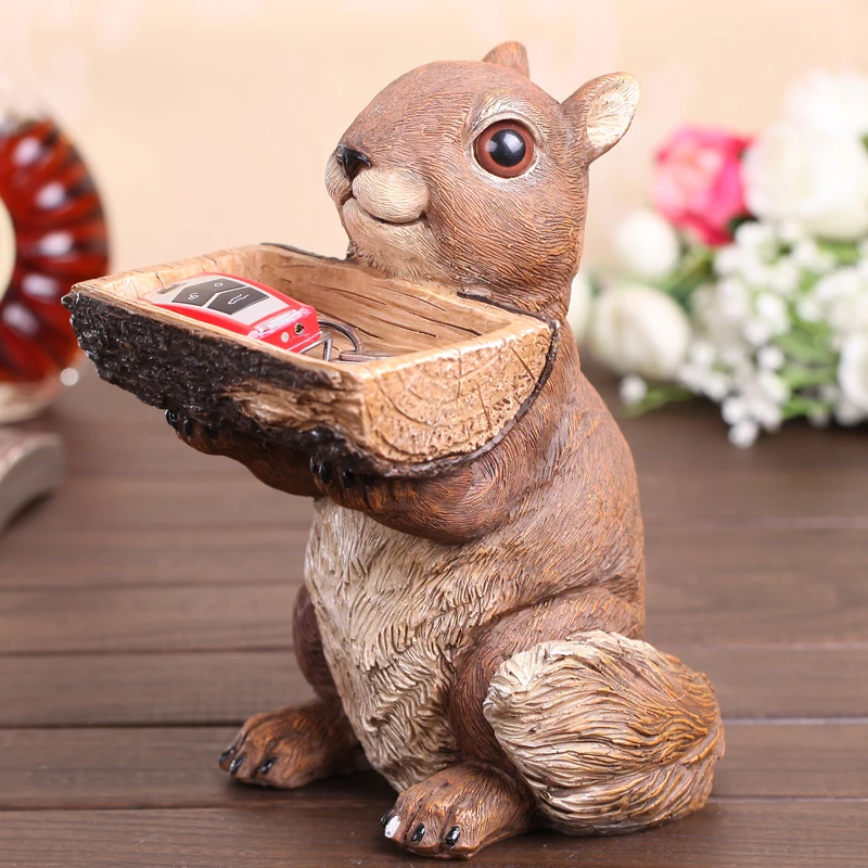 Squirrel Sculpture Storage Tray Decorative Resin Household Little Animal Organizer Box Embellishment Craft Present Furnishing