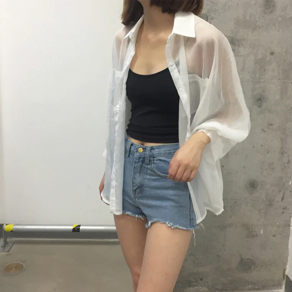 

Blouse Womens Shirt Cardigan Casual Chiffon Drop Sleeves Holiday Long Sleeved Loose Party Solid Color Hot Sale