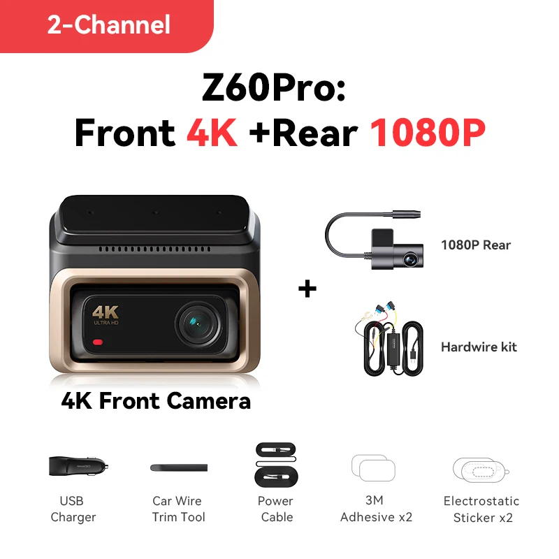 DDPAI 4K Dashcam Z60 Pro HDR Ondersteuning Voor- en Achtercamera Auto-interieurcamera SONY STARVIS2 678 Sensor 5GHz Wi-Fi GPS ADAS 4G Auto DVR