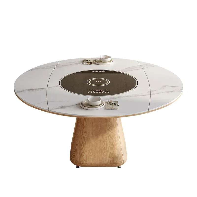 

Премиум-стол для обеда из массива скандинавского дерева с индукционной плитой, выдвижной, телескопический, с инкрустированной вставкой для овощей и вращающейся подставкой.