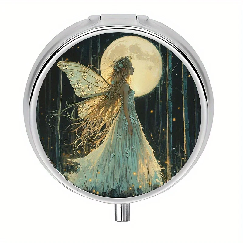 1 pill box with 3 compartments, fairy-themed magical forest, moonlight night, magical creature mini pill box, medicine storage box, decorative pill box, suitable for carrying in a wallet
